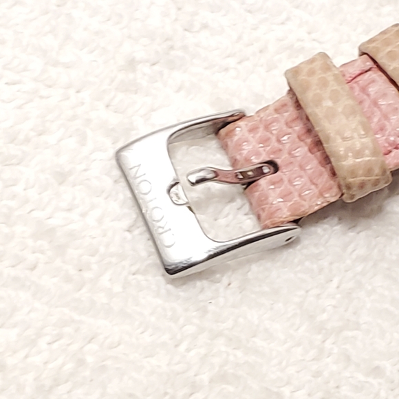 Vintage Croton Women's 24 Diamonds Bezel Watch Pink Genuine Lizard Mother Pearl - Picture 10 of 12